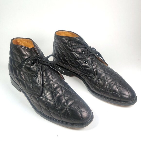Cole Haan Black Leather Lace Up Quilted Ankle Boots Sz 7 Made In Italy - Picture 1 of 16